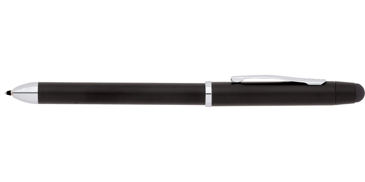 Tech3+ Satin Black Multifunction Pen by A.T. Cross with silver clip and cap band on Tampa Home & Garden Store