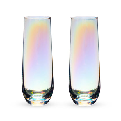 Set of 2 Iridescent Stemless Champagne Flutes