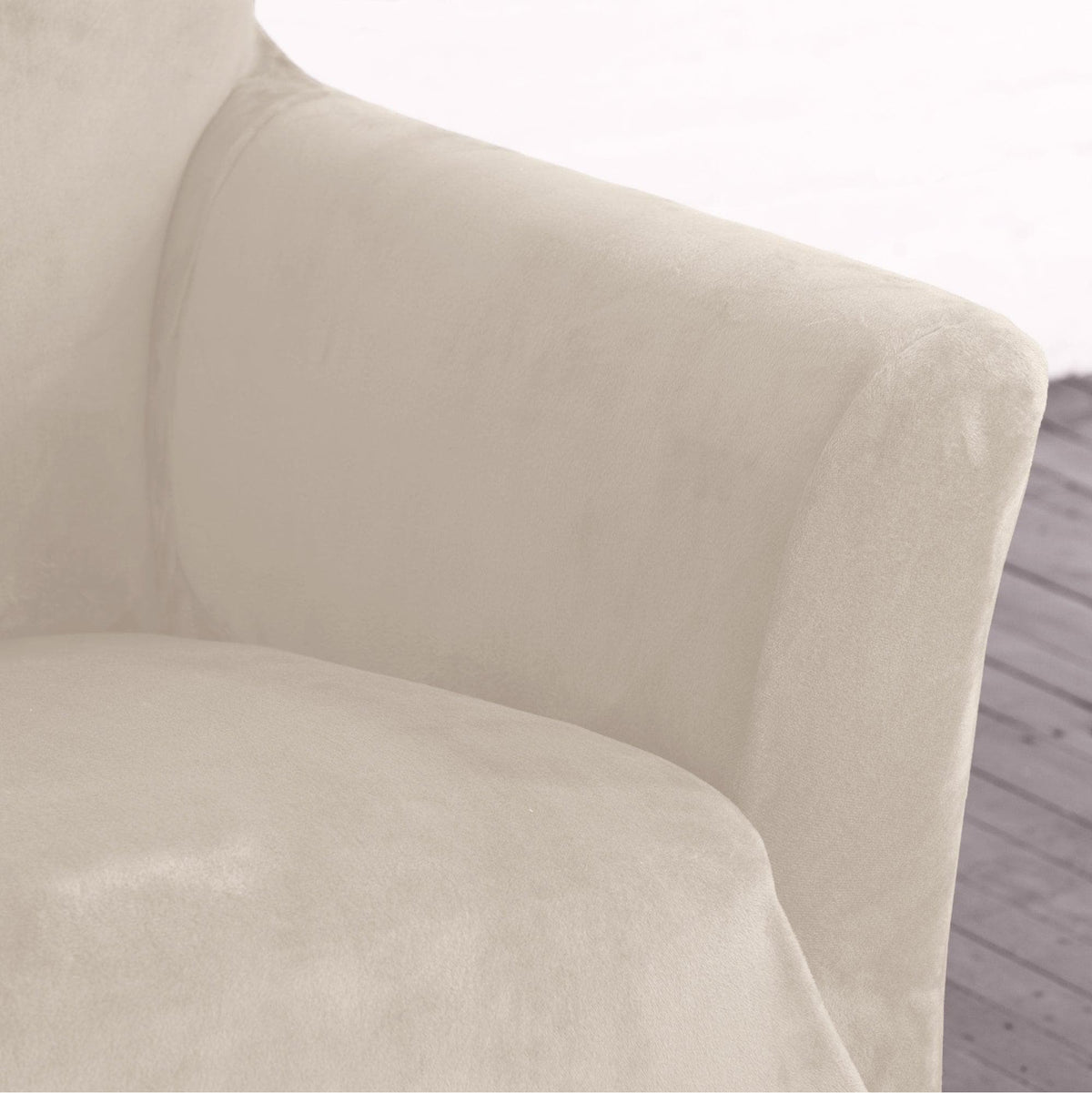 Velvet stretch slipcover Gale Collection beige chair cover Great Bay Home on Tampa Home & Garden Store