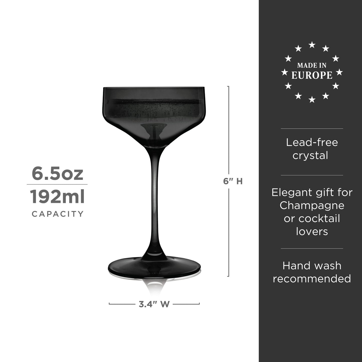 Smoke Grey Crystal Coupe Glasses Set of Two