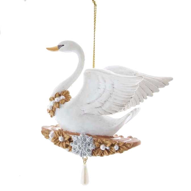 Cisne blanco en una percha de copo de nieve - Adorno