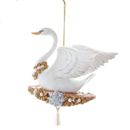 Cisne blanco en una percha de copo de nieve - Adorno