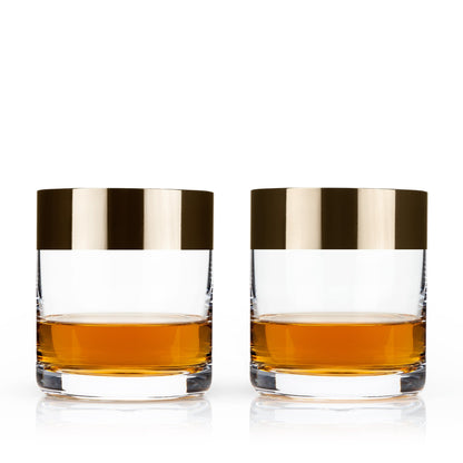 Irving Bronze Rimmed Crystal Tumblers Set of 2