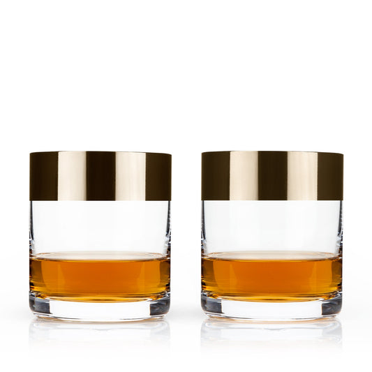 Irving Bronze Rimmed Crystal Tumblers Set of 2