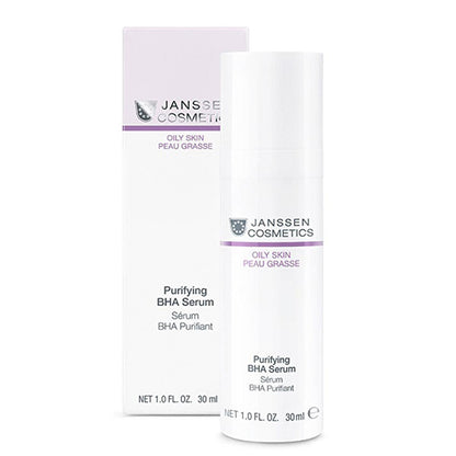 Purifying BHA Serum for oily skin in white bottle with purple band Janssen Cosmetics boxed set on Tampa Home & Garden Store