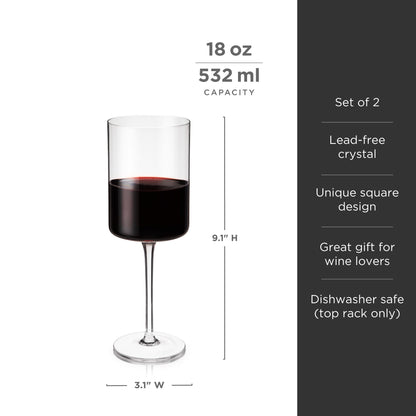 Laurel Crystal Square Red Wine Glass Set of 2