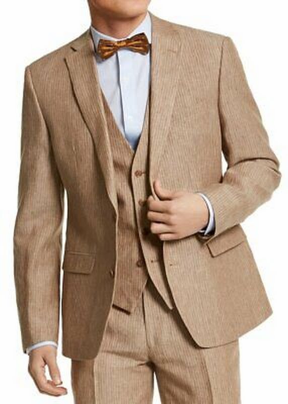 Bar III Men Slim Tan Pinstripe Linen Jacket