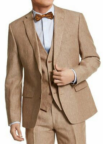 Bar III Men Slim Tan Pinstripe Linen Jacket