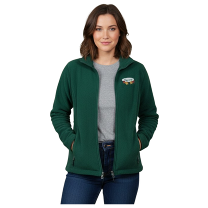 Chaqueta polar con cremallera completa para mujer – Bordado ovalado con hojas otoñales blancas