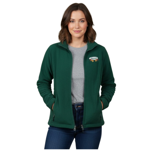 Women’s Full Zip Fleece Jacket – White Fall Leaves Oval Embroidery - Tampa Home & Garden Store