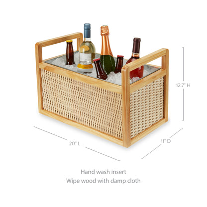 Heavy Wood and Rattan Ice Drink Cooler Tub