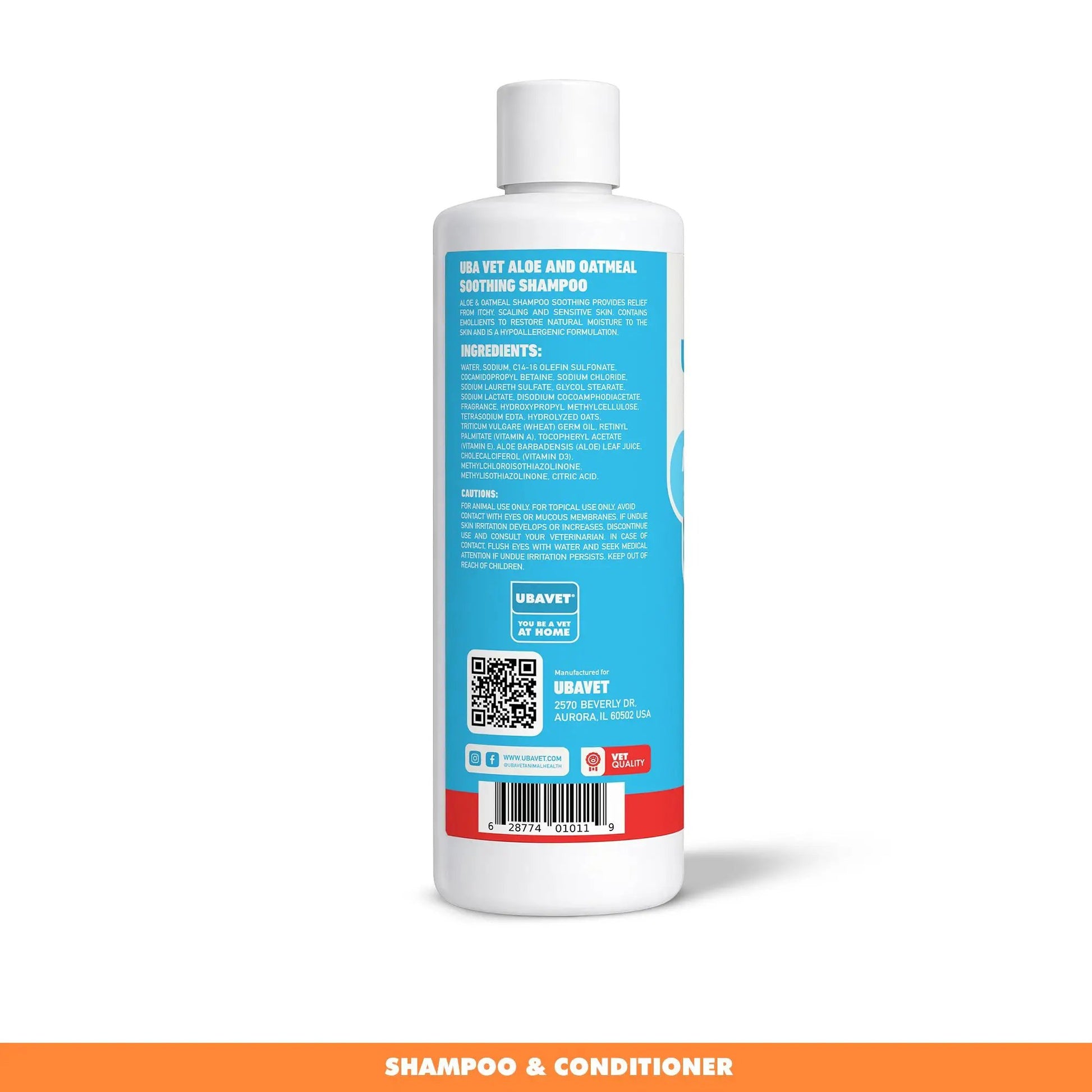 UBAVET Aloe & Oatmeal Shampoo bottle with blue label, 16.9 oz pet shampoo for dogs & cats on Tampa Home & Garden Store