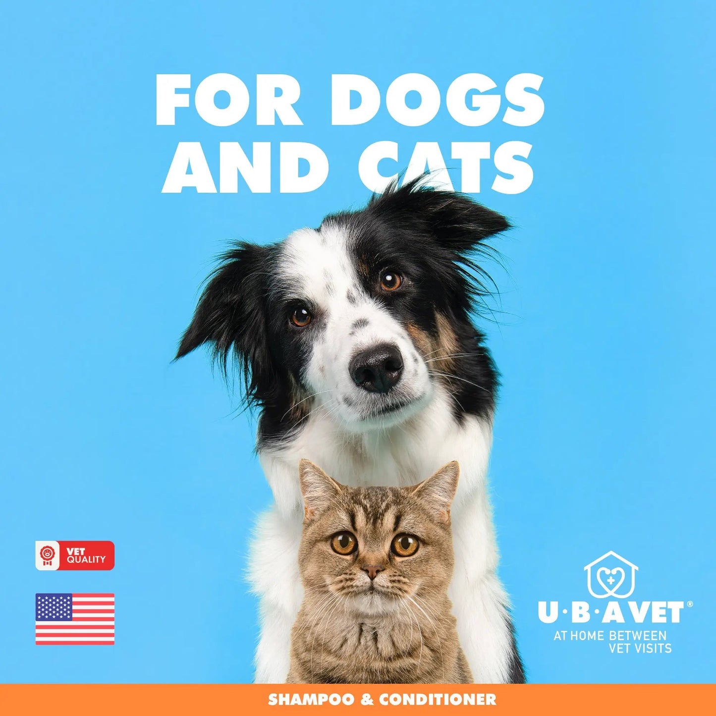 UBAVET Aloe & Oatmeal Shampoo for Dogs & Cats with dog and cat faces on blue background on Tampa Home & Garden Store
