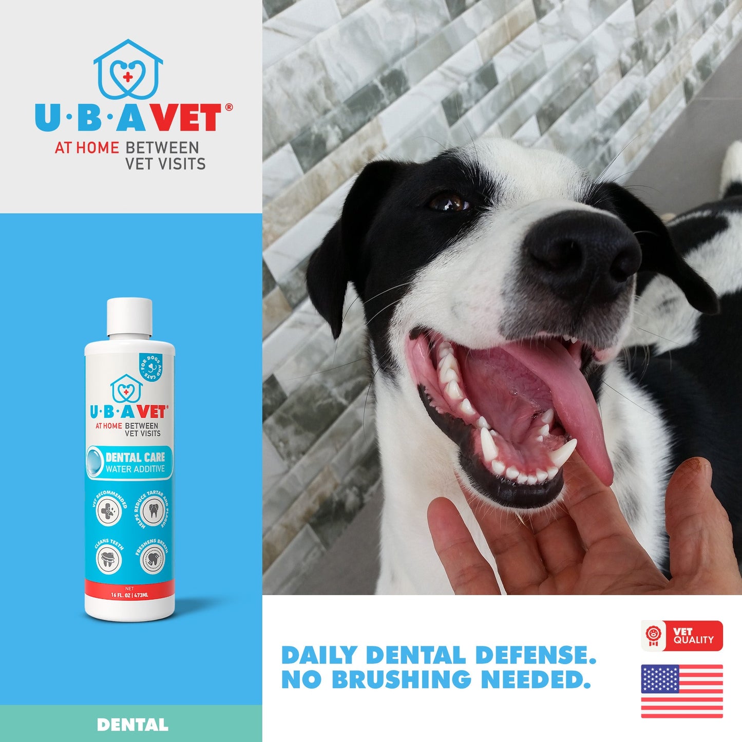 Aditivo para el agua UBAVET Dental Care para perros y gatos: Solución para la salud bucal sin olor ni sabor (473 ml)