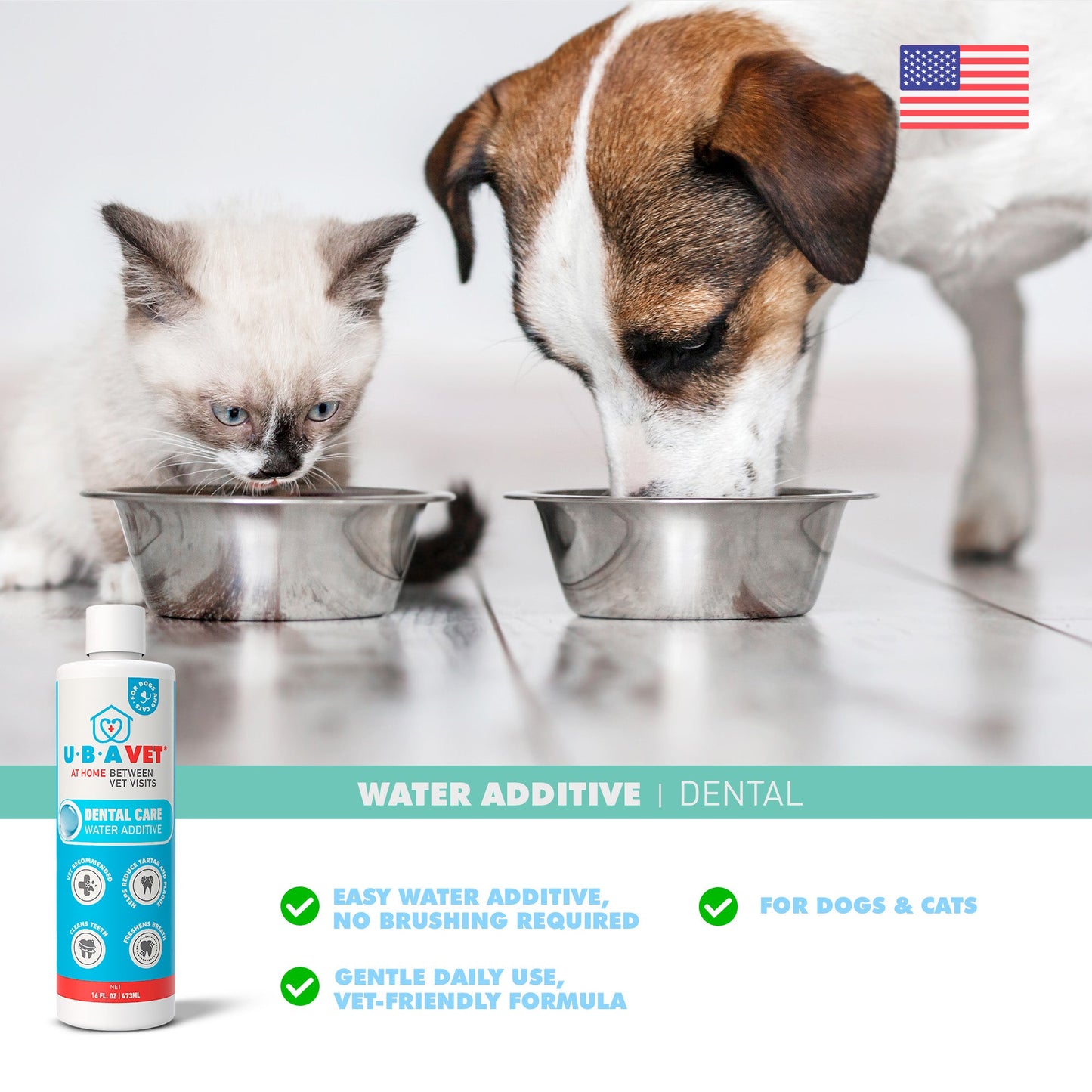 Aditivo para el agua UBAVET Dental Care para perros y gatos: Solución para la salud bucal sin olor ni sabor (473 ml)