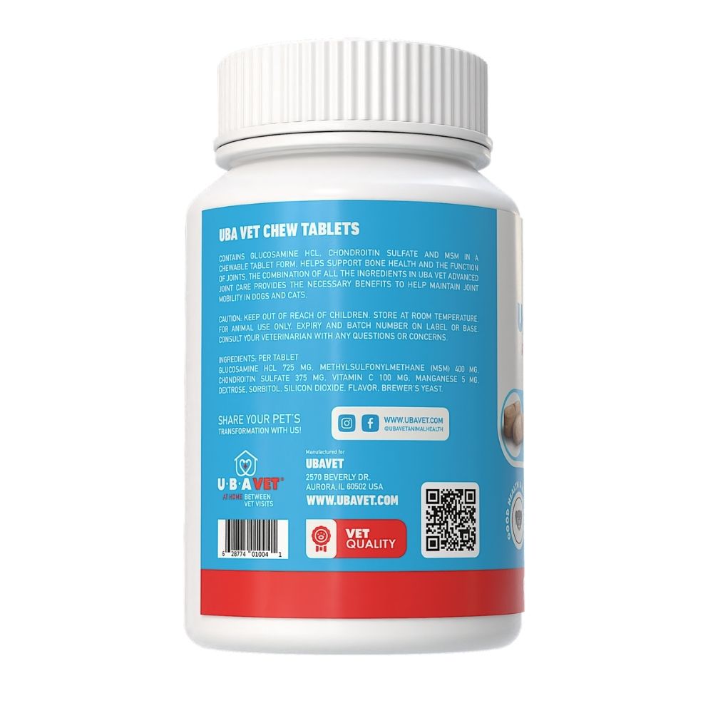 Comprimidos masticables UBAVET Joint Support Advanced Joint Care para perros y gatos
