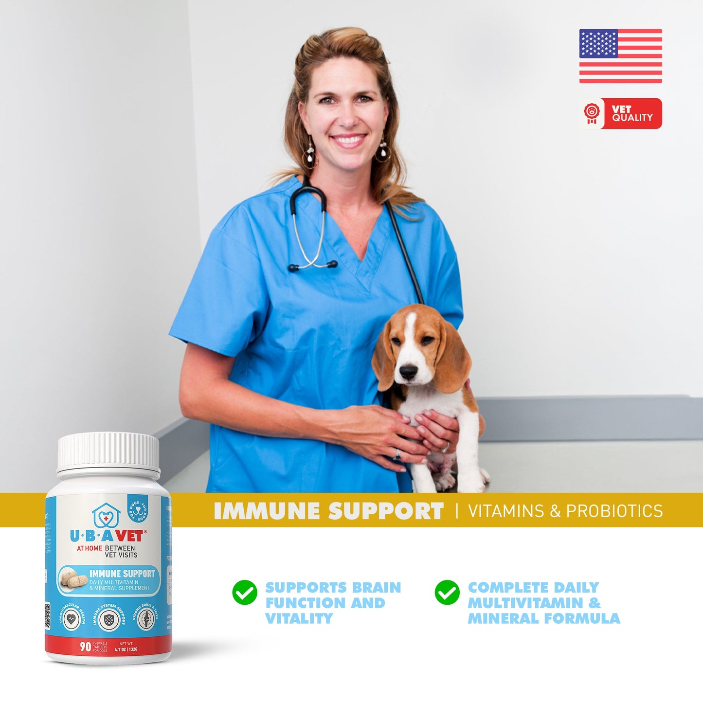 UBAVET - Comprimidos multivitamínicos y minerales diarios para perros (90 comprimidos)