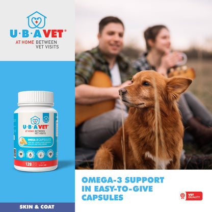Cápsulas de Omega-3 UBAVET de 1000 mg: Apoyo para la piel, el pelaje y la salud general de perros y gatos (120 unidades)