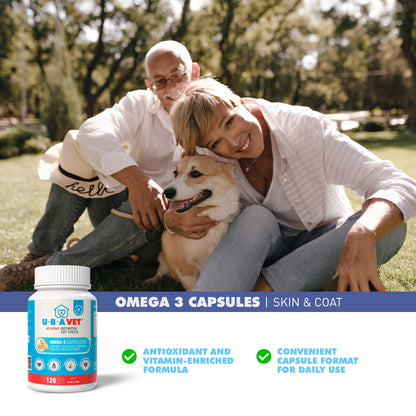 Cápsulas de Omega-3 UBAVET de 1000 mg: Apoyo para la piel, el pelaje y la salud general de perros y gatos (120 unidades)