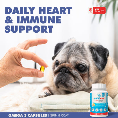 Cápsulas de Omega-3 UBAVET de 1000 mg: Apoyo para la piel, el pelaje y la salud general de perros y gatos (120 unidades)