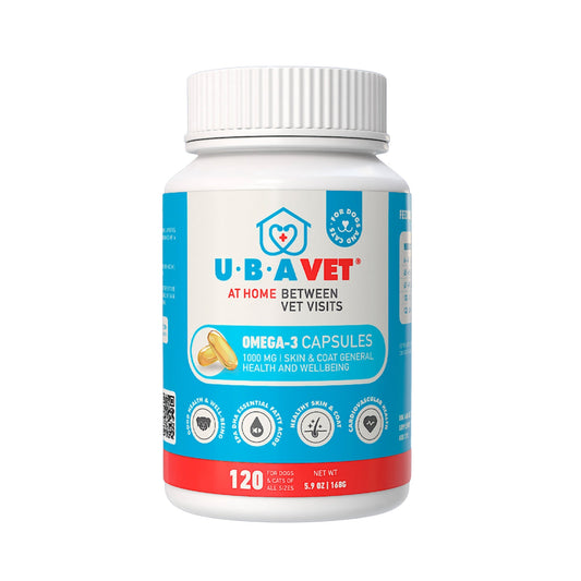 Cápsulas de Omega-3 UBAVET de 1000 mg: Apoyo para la piel, el pelaje y la salud general de perros y gatos (120 unidades)