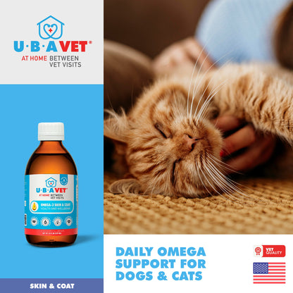UBAVET Omega-3 Líquido para la salud y el bienestar de la piel y el pelaje de perros y gatos – 8 fl oz / 237 ml