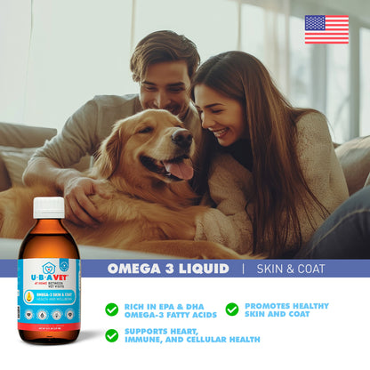 UBAVET Omega-3 Líquido para la salud y el bienestar de la piel y el pelaje de perros y gatos – 8 fl oz / 237 ml