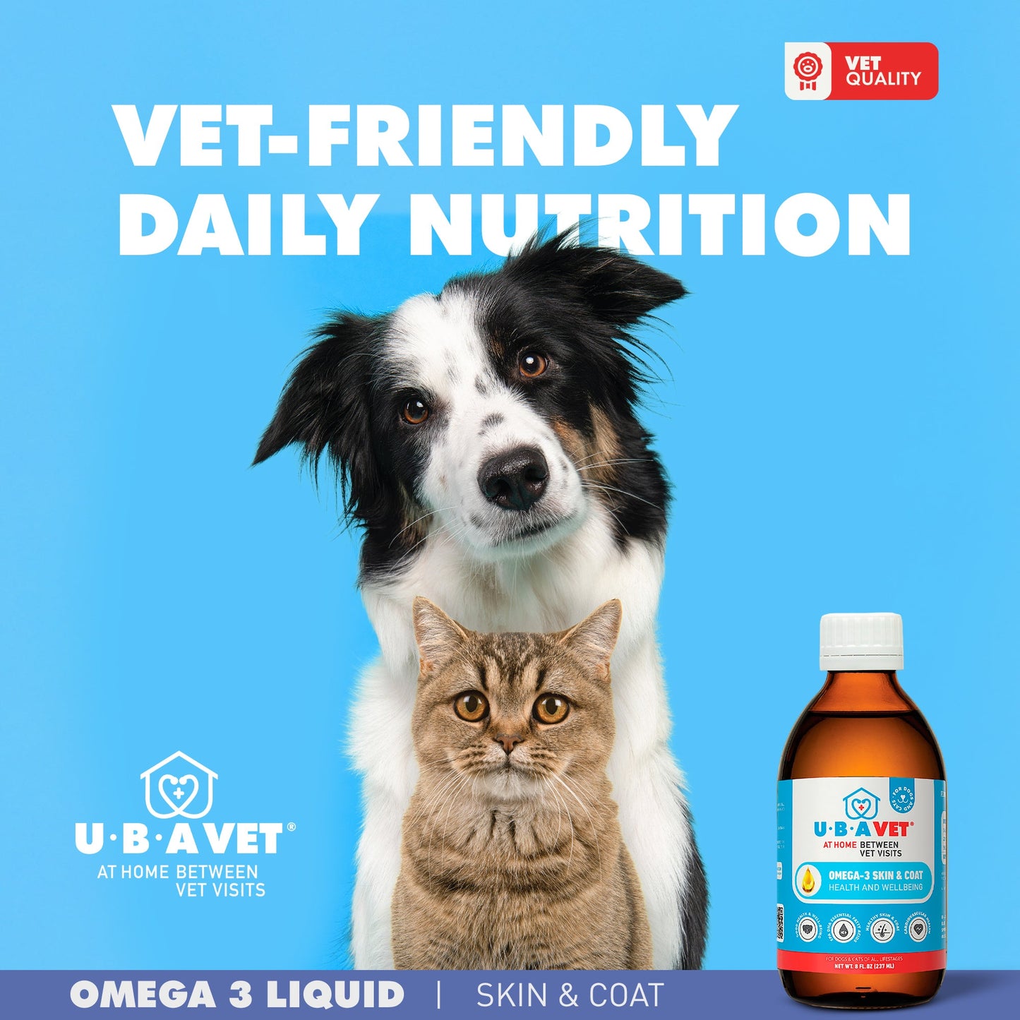 UBAVET Omega-3 Líquido para la salud y el bienestar de la piel y el pelaje de perros y gatos – 8 fl oz / 237 ml