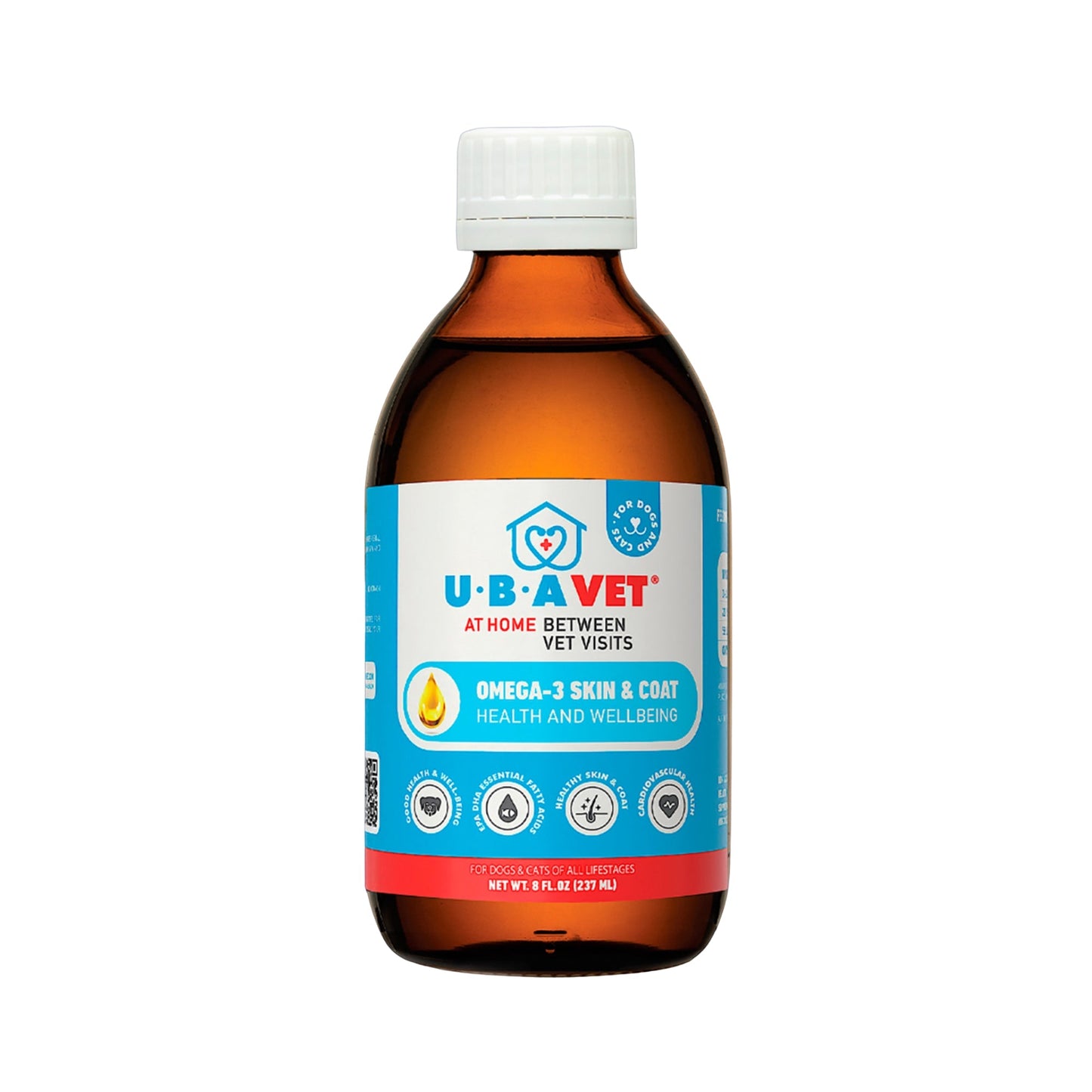 UBAVET Omega-3 Líquido para la salud y el bienestar de la piel y el pelaje de perros y gatos – 8 fl oz / 237 ml