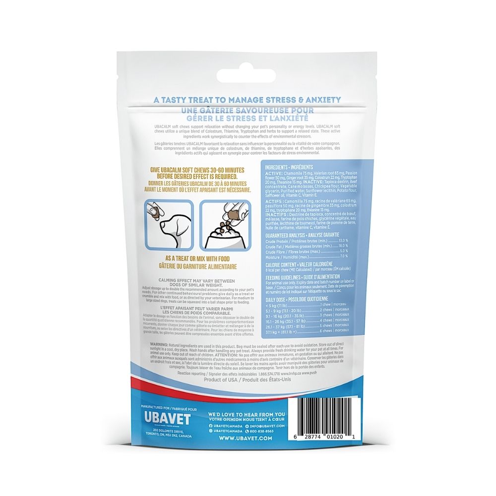 UBAVET UBACALM Masticables Suaves para Perros y Gatos: Alivio Natural del Estrés y la Ansiedad