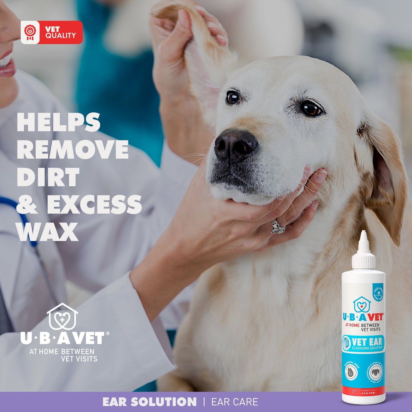 Solución limpiadora de oídos UBAVET Vet para perros y gatos (120 ml)
