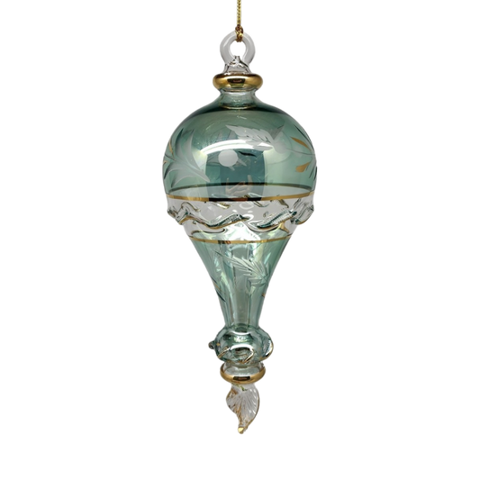 Clear Etched Blown Glass Hot Air Balloon - Green - Tampa Home & Garden Store