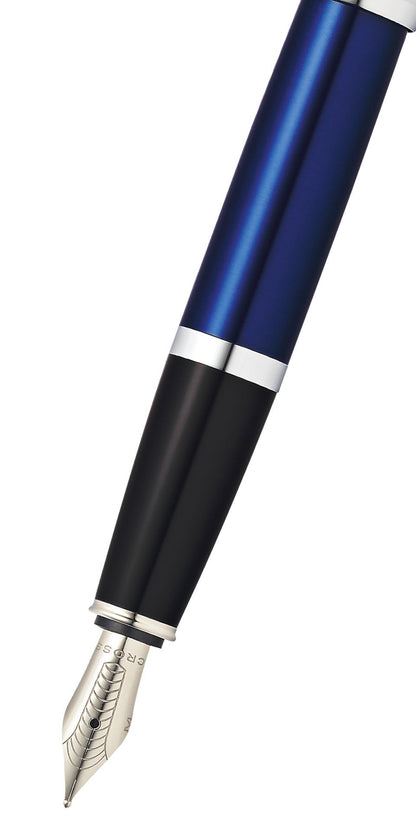 Bailey blue lacquer stainless steel fountain pen, A.T. Cross, medium nib on Tampa Home & Garden Store