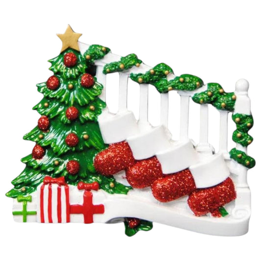Bannister with Stockings Family of 4 Ornament - Tampa Home & Garden Store