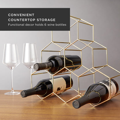 Geometric Gold Countertop Wine Rack and Decor