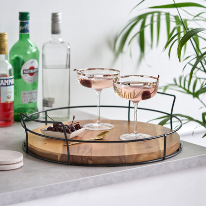 Modern Manor Acacia and Metal Cocktail Tray