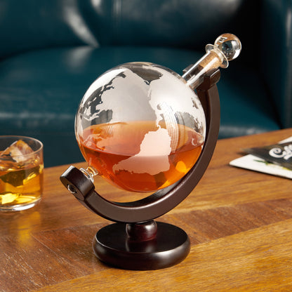 Viski Globe Decanter Made With Wood And Glass