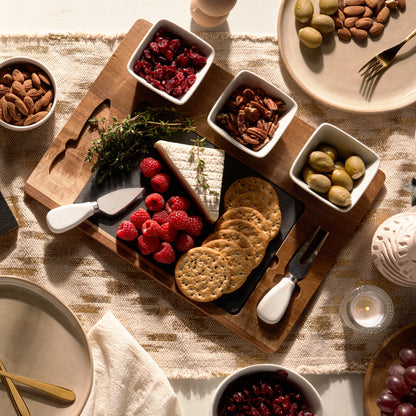 Acacia and Slate Cheese Board with Ceramic Bowls