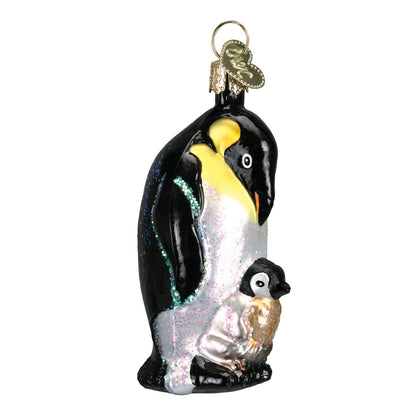 Adorno navideño de pingüino emperador con pollito del Viejo Mundo