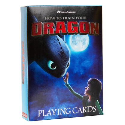 How to Train Your Dragon playing cards box with DreamWorks branding and blue space artwork on Tampa Home & Garden Store