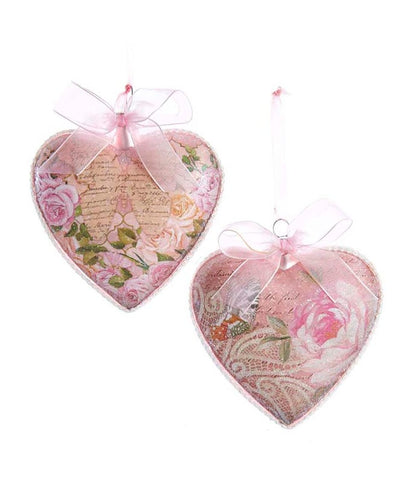 Adornos de corazón de cristal rosa con estilo bohemio chic ruborizado -