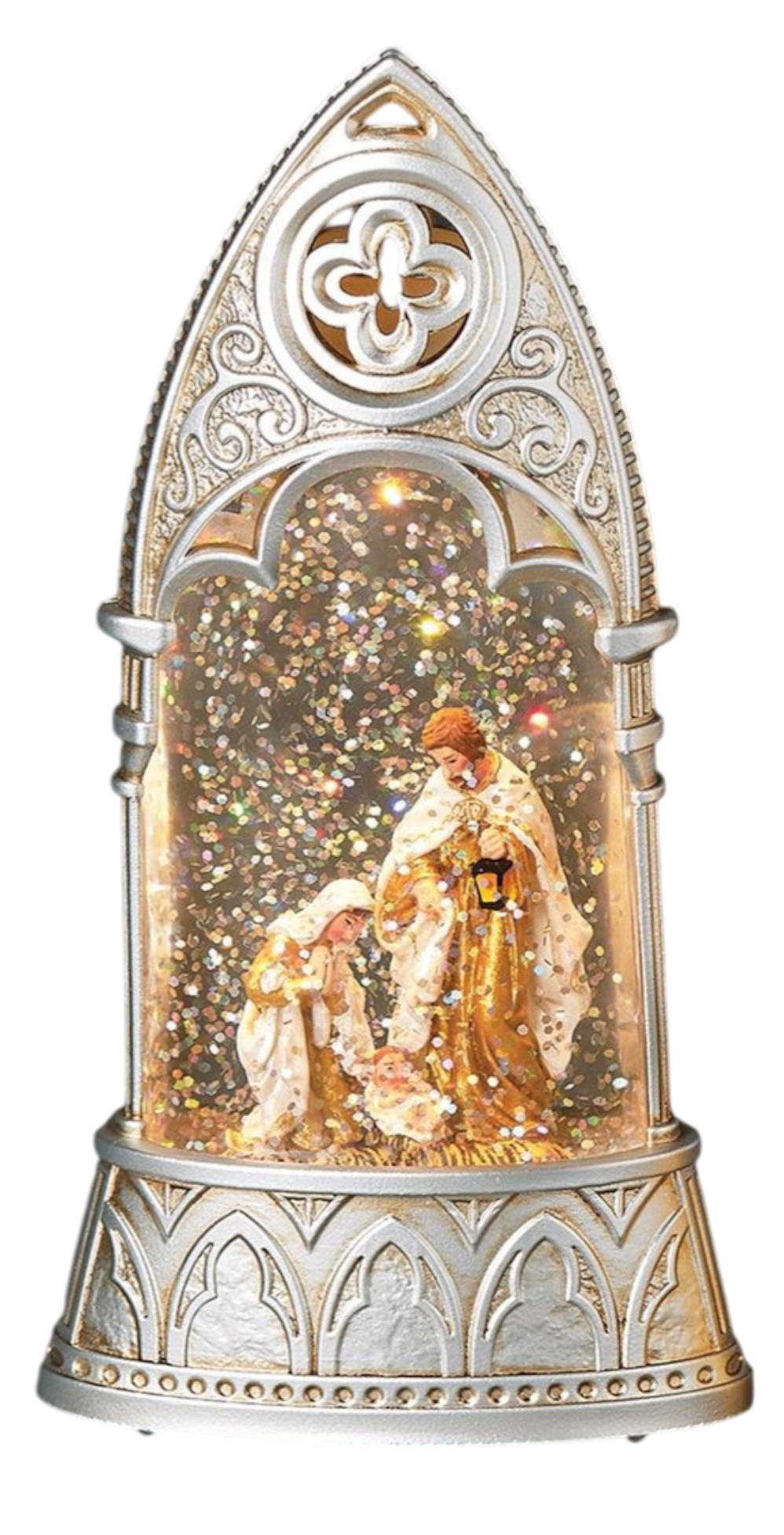 Lighted Holy Family Glitterdome Arch silver nativity scene by The Country Christmas Loft on Tampa Home & Garden Store