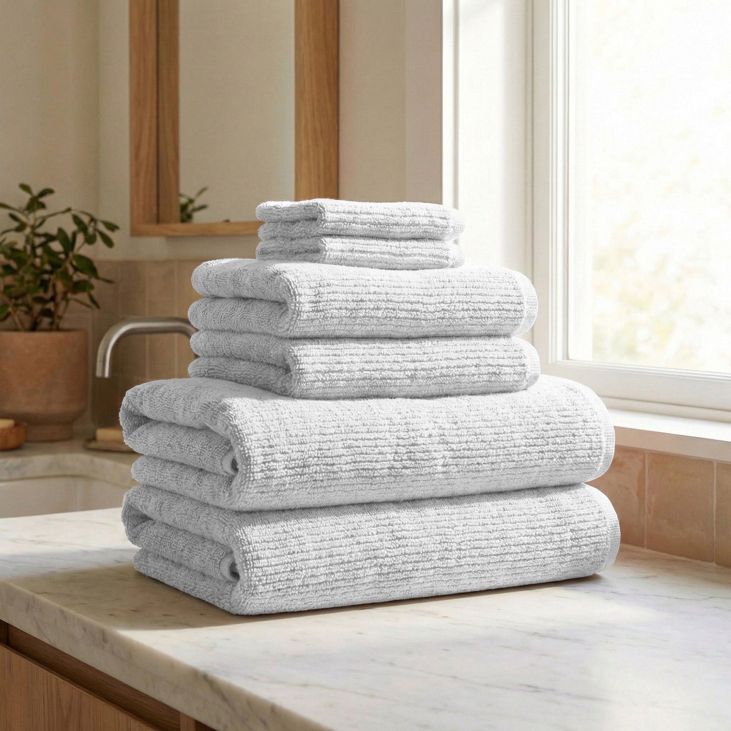 Turkish Cotton Ribbed Bath Towel Set and 6 Pieces