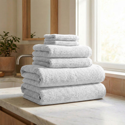 Turkish Cotton Ribbed Bath Towel Set and 6 Pieces
