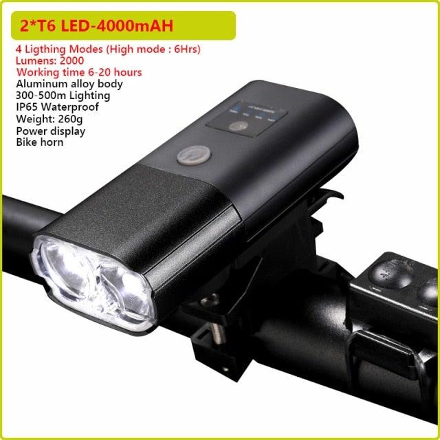 Stevvex USB rechargeable bike light and front torch with 2x T6 LEDs, black aluminum alloy body on Tampa Home & Garden Store