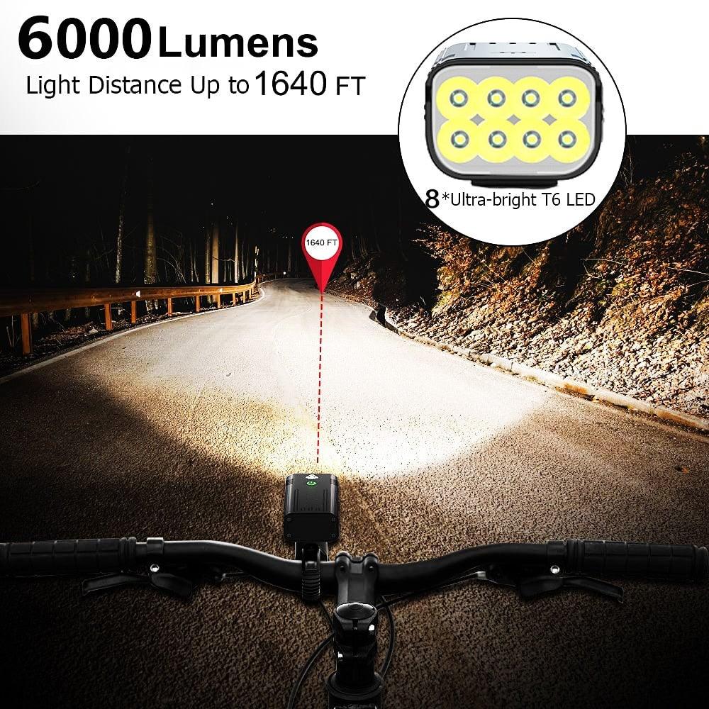 Usb Rechargeable Bike Light Stevvex 8-LED, 6000 lumens for night riding on Tampa Home & Garden Store