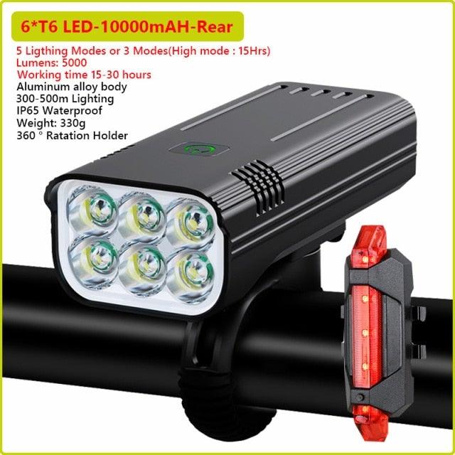 Stevvex USB rechargeable bike light front torch with aluminum body; 6-LED front, rear light set on Tampa Home & Garden Store