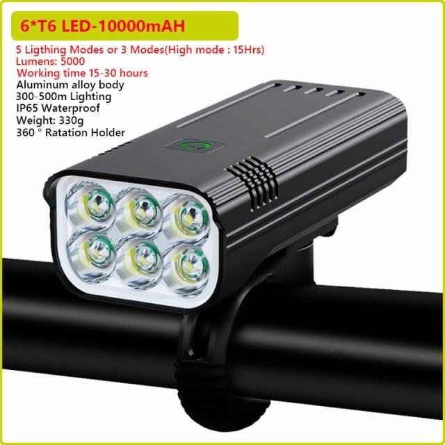 Stevvex USB rechargeable bike light front torch, black aluminum body, 6 LEDs on Tampa Home & Garden Store