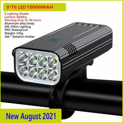 Usb Rechargeable Bike Light and Front Torch Stevvex, black aluminum body, 8x T6 LED on Tampa Home & Garden Store