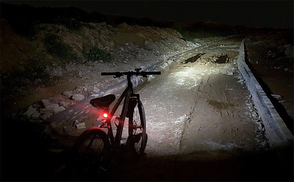 USB Rechargeable Bike Light Front Torch Stevvex black bike white beam red rear light night road on Tampa Home & Garden Store